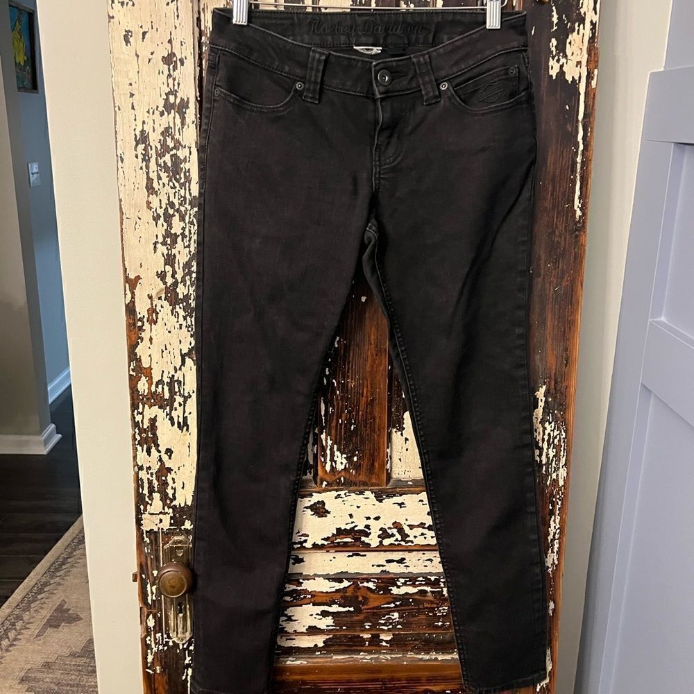 Women’s Harley-Davidson black patch denim jeans. Size 8.  Motorcyclecles. Women.